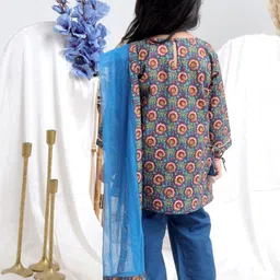 Sangria Girls Floral Printed Pure Cotton Kurti With Palazzos & Dupatta image 3