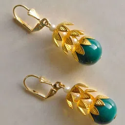 BeAbhika Gold-Plated Beaded Contemporary The Leafed Fruit Drop Earrings image 2