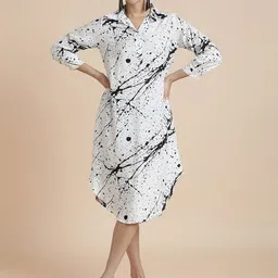 BLACK & BLAH BLAH Women Printed Shirt Collar Midi Dress-picture-35