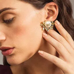 Isharya 18Kt Gold Plated Contemporary Mirror Pearls Studs-picture-17