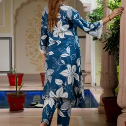 Jaitpuriya Floral Printed V-Neck Pure Cotton Tunic With Trousers image 5