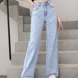 M MODDY Women Comfort Wide Leg High-Rise Light Fade Jeans image 3