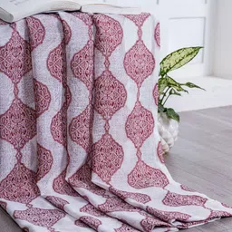 Parda Online Red & White Set of 2 Long Door Curtain image 4