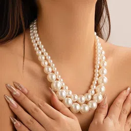 Shining Diva Fashion Set Of 2 Pearls Beaded Minimal Necklace-picture-13