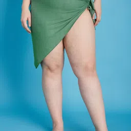 Curves By ZeroKaata Plus Size Halter Ribbed Beachwear Swim Bikini Set With Sarong image 2