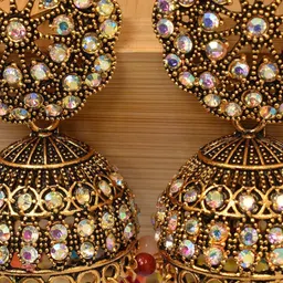 MEIRA JEWELLERY Artificial Stones Studded & Beaded Dome Shaped Jhumkas image 2