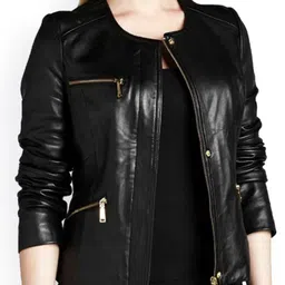 NOORA Stand Collar Leather Jacket-image-1