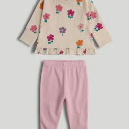 mothercare Girls Printed Long Sleeves Pure Cotton Top With Leggings-picture-48
