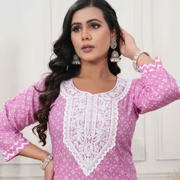 ROSHNI Women Ethnic Motifs Printed Regular Thread Work Kurta with Churidar & With Dupatta image 2