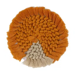 My Creative Hut 4-Pcs Mustard & Beige Textured RoundCoasters image 3