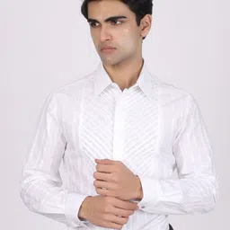 PIER 7 Men Classic Slim Fit Vertical Striped Spread Collar Cotton Formal Shirt-picture-11