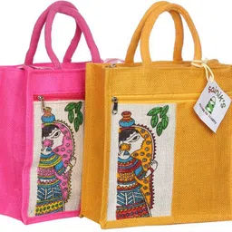 sainik's Access to Quality Durga Mata Jute Bags / Tiffin Jute Bag / Go Green Jute Bags Pack of 2 Grocery Bags-picture-22