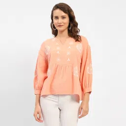 madame Casual Regular Sleeves Embroidered Women Pink Top-picture-13