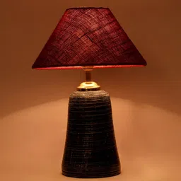 Maroon Shade Table Lamp With Terracotta Base By Foziq image 3