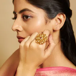 Kushal's Fashion Jewellery Ruby Gold-Plated Ethnic Antique Adjustable Finger Ring image 5