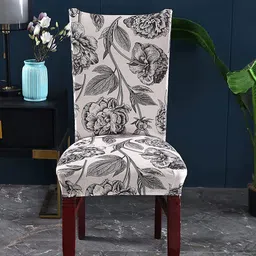 HOUSE OF QUIRK Set Of 6 Cream Printed Removable Chair Covers-image-53