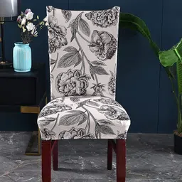 HOUSE OF QUIRK Cream Printed Stretch Removable Chair Cover-picture-25