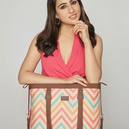 ZOUK Beige Geometric Printed Jute & Leather Structured Sustainable Laptop Shoulder Bag-picture-31