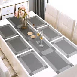 HOKIPO Grey 7-Pieces Solid Rectangular Table Placemats & Table Runner-picture-38