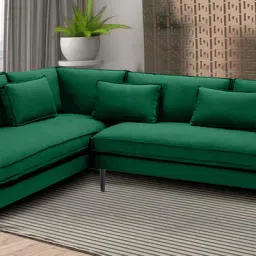casacraft from pepperfry Mireya Fabric 6 Seater RHS Sectional Sofa (2+ Lounger) In Dark Green Colour image 1