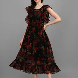 fashion2wear Women Fit and Flare Black Maxi/Full Length Dress-picture-19