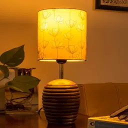 green girgit Stripped Brown Lamp with Mustard Flora multicolor shade image 1
