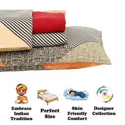 the conversion Grey Geometric 210 TC Cotton Queen Sized 1 Double Bedsheet 2 Pillow Covers image 4