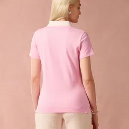 u.s. polo assn. Women Solid Polo Neck Cotton Blend Pink T-Shirt image 5