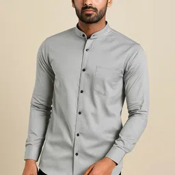 manchester & co Men Regular Fit Solid Mandarin Collar Casual Shirt-picture-16