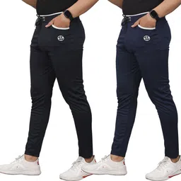 jackmail Pack of 2 Men Solid Black, Dark Blue Track Pants image 4
