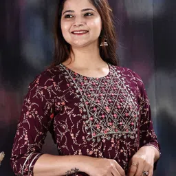 rathore Women Floral Print Cotton Blend Anarkali Kurta image 4