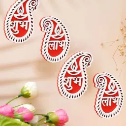 Maroon Wood Wooden Shubh Labh Diya Decorative Showpieces for Diwali Home Decoration (Set of 2)-image-28