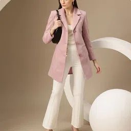 chemistry Woollen Tweed Solid Coat For Women image 4