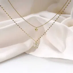 darpan Trendy Korean Rose Gold Plated Double Layer Butterfly Neckchain Zircon Gold-plated Plated Alloy Chain image 3