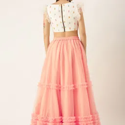 Ethnovog White Embellished Made to Measure Choli with Peach-Coloured Lehenga image 3