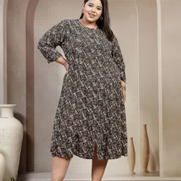 plusS Women Plus Size Abstract Printed A-Line Midi Dress-picture-36