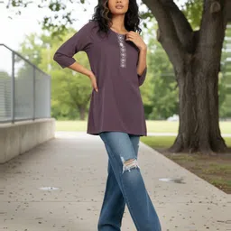 Anouk Rustic Floral Yoke Design Thread Work Straight Kurti image 4