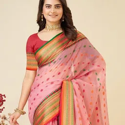 House Of Pataudi Woven Design Zari Kota Saree With Unstitched Blouse Piece image 4