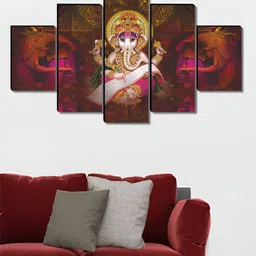 SAF Brown & Purple 5 Pieces Lord Ganesha Religious Printed Wooden Wall Art-picture-28
