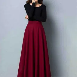 StyleCast x Revolte Women Solid Flared Maxi Skirts-image-79