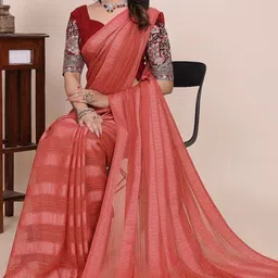 K 5 Fashion Woven Design Embroidered Poly Georgette Saree image 3
