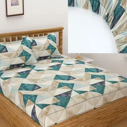 BELVOSTUM Green & Beige Floral 220 TC King Bedsheet with 2 Pillow Covers-image-20