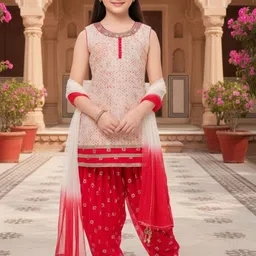 Lagorii Girls Ethnic Motifs Printed Regular Thread Work Kurta with Patiala & With Dupatta-picture-32