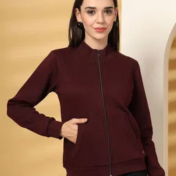 Thirty Threads Women Solid Mock Neck Regular Sweatshirt image 1