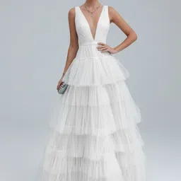 bebe Women Ruffled Sleeveless Maxi Gown Dress image 1