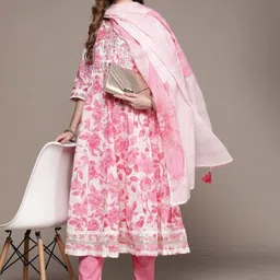 SINSINI Women Floral Printed Regular Pure Cotton Kurta with Trousers & With Dupatta image 3