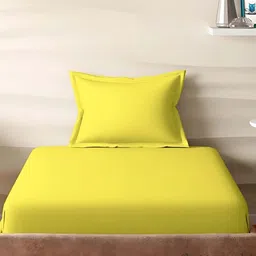Sleeping Owls Yellow 210 TC Single Bedsheet with 1 Pillow Covers-picture-22