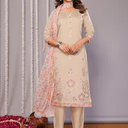 Royal Export Floral Embroidered Straight Kurta with Trousers & Dupatta image 1