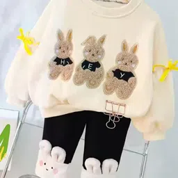 Nihvi Girls Bunny Applique Detail Sweatshirt & Joggers Set-image-19