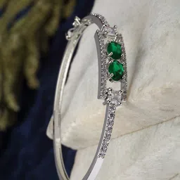 ZENEME Women Silver-Toned & White Brass American Diamond Rhodium-Plated Kada Bracelet image 1